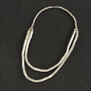 Double Strand Silver-Tone Disk Necklace